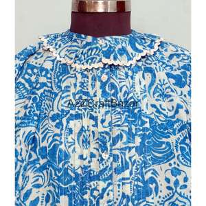 เสื้อผู้หญิงคอกว้าง แขนยาว ลายพิมพ์บล็อกดอกไม้ ทำมือ ผ้าฝ้ายอินเดียแท้ 100% เป็นมิตรกับสิ่งแวดล้อม สไตล์ลำลอง สำหรับฤดูร้อน - Product Image 3