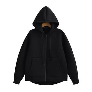 Men's <b>Black</b> Hooded Zip-Up <b>Sweatshirt</b> Regular Fit Casual 100% Cotton Fleece Breathable Solid Long Sleeve Autumn Wear - Product Image 1