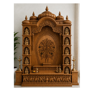 Templo Doméstico Divino Ashtalakshmi, Base de Ganesha y Elefante Tallada a Mano en Madera de Teca Duradera, Diseño de Cúpula Tradicional, Recién Llegado - Product Image 1