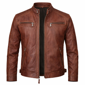 เสื้อแจ็คเก็ตหนังแท้ ของแท้สำหรับผู้ชาย สไตล์วินเทจ แจ็คเก็ตนักขี่มอเตอร์ไซค์ หนังวัวแท้คุณภาพสูง เสื้อโค้ทหนังแท้ - Product Image 3