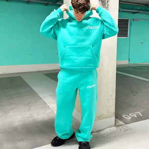 Ensemble de survêtement en molleton bleu ciel pour homme, sweat-shirt à capuche et pantalon de jogging, deux pièces, vêtements de sport d'hiver - Product Image 3