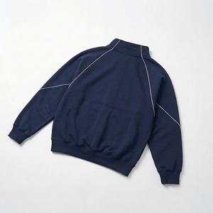 Navy Half Zip <b>Piped</b> Sweatshirt High Neck Raglan Pullover with Contrast White Piping| Premium Fleece Pullover OEM / Private Label - Product Image 2