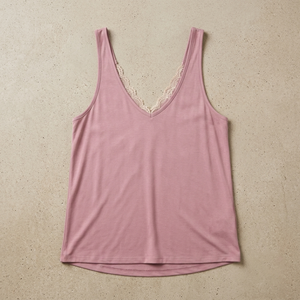Débardeur sans manches pour femme, coupe décontractée, col en V profond, avec bordure en dentelle, en coton, effet délavé personnalisé, style ample, décontracté chic d'été, idéal pour la plage - Product Image 4