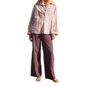 Stylish Women's Striped Strapless Crop Tube Top And Wide Leg Pants <b>Set</b> Casual Spring Summer Knitted Two Piece Women Co-ord <b>Sets</b> - Product Image 3