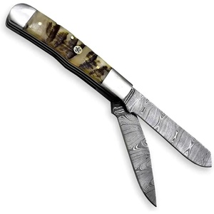 Couteau de poche pliant à double lame en acier Damas, artisanal et personnalisé, pour le quotidien - Product Image 6