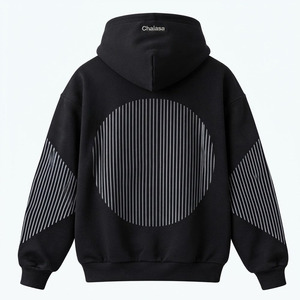 Sudadera con capucha negra para hombre, con cremallera, diseño a rayas, corte holgado informal, 100% algodón, tejido transpirable, para invierno. - Product Image 2
