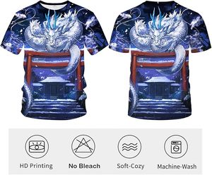 เสื้อยืดผู้ชายลายพิมพ์มังกร 3 มิติ แขนสั้น คอกลม ทรงโอเวอร์ไซส์ สไตล์ลำลองแนวสตรีท พิมพ์ลายแบบซับลิเมชั่น ผ้าฝ้าย 100% - Product Image 3