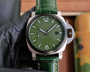 Reloj mecánico de lujo de acero inoxidable para hombre, esfera verde, correa de cuero, 44 mm, ventana de fecha analógica, cristal de zafiro - Product Image 1