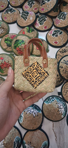 Bohemian Style Woven Sedge Grass Bag Charm Keychain <b>Mini</b> Straw Tote Pendant Natural Fiber <b>Backpack</b> Accessory Gift - Macy - Product Image 2