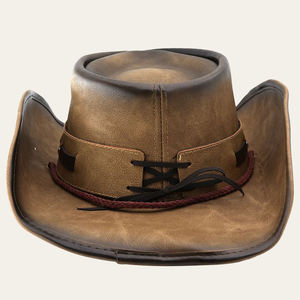Real Leather Cowboy <b>Hats</b> Western Cattleman Style Light Brown Braided Band Vintage XXL Mens Leather <b>Hats</b> Wholesale - Product Image 5