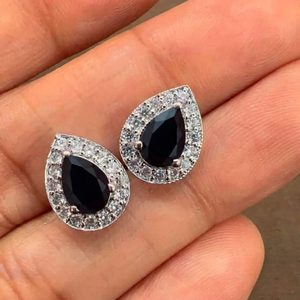Rhaya Jewels Women's Engagement Water Drop Shape Pear-Cut Black Onyx <b>Stud</b> Earrings in <b>Sterling</b> <b>Silver</b> with Rhodium Plating - Product Image 2