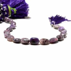 ลูกปัดพลอยชารอยต์สีน้ำเงินธรรมชาติทรงรีขัดเรียบสำหรับทำเครื่องประดับแบบร้อยเป็นเส้น - Product Image 4