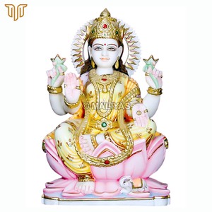 Fabricant de statues de Laxmi en marbre |   Statue artisanale de la déesse Lakshmi avec siège en lotus par MALIYAS Jaipur - Product Image 2