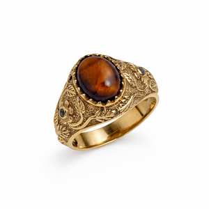 Anillo con Cabujón de Ojo de Tigre Natural, Bisel de Latón, Diseño Vintage, Hecho a Mano, Unisex, Elegante, para Regalo - Product Image 1