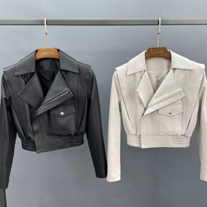 Button Closure <b>Leather</b> <b>Jacket</b> Women Best Selling Latest Style Solid Pattern Autumn Season Wholesale Raw Biker Style Genuine - Product Image 6