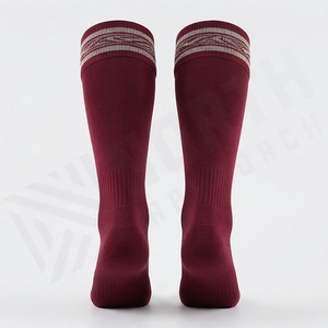 Burgundy Knee High <b>Socks</b> Solid Color Knitted Breathable Casual Wear for Adults - Product Image 2
