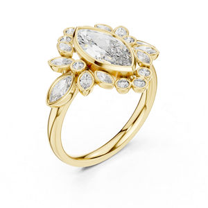 Anillo de Compromiso de Oro Amarillo de 14K con Diamantes Cultivados en Laboratorio, Corte Redondo y Marquesa, para Mujer |   Diamante Cultivado Nuevo - Product Image 3