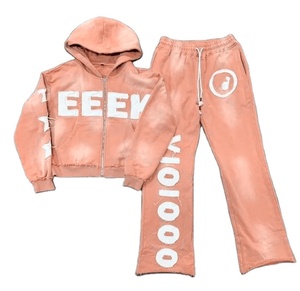 ชุดเซ็ตเสื้อฮู้ดดี้ทรงปกติแบบลำลองเป็นมิตรกับสิ่งแวดล้อมสำหรับทุกเพศ และกางเกงขายาวทรงบานเอวสองชั้นแบบเรียบ - Product Image 1