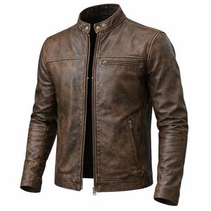 Veste Cafe Racer en cuir d'agneau véritable pour homme – Finition artisanale marron antique - Product Image 1