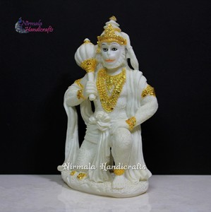 White Resin Dust Lord Hanuman <b>Statue</b> <b>Gold</b> Foil Accent Handcrafted Art Deco Religious Murti for Tabletop Home Temple/Mandir - Product Image 4