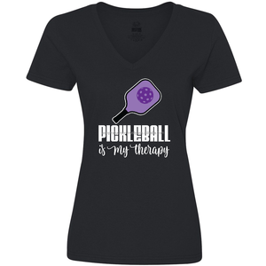 Pickleball es mi terapia divertida camiseta con cuello en V para mujer juego Sport Ball - Product Image 2