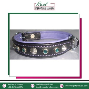 Collier de chien à motif animal de conception personnalisée de luxe de haute qualité écologique 100% en cuir véritable avec décoration de rivet - Product Image 3