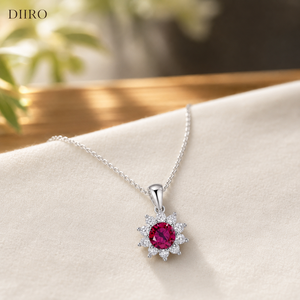925 Sterling Silver <b>Ruby</b> Round Brilliant Diamond Pendant <b>Necklace</b> Halo Moissanite Jewelry for Women Gift - Product Image 6