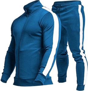 Ensemble de survêtement athlétique pour homme, veste à fermeture éclair intégrale avec col montant et pantalon de survêtement à rayures latérales, pour la salle de sport, la course à pied et les tenues décontractées - Product Image 4