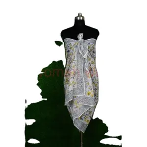 Best quality Block Printed Scarf Cotton Pareo Turquoise Scarves Wholesale Woman Fashion Big Size Stole Beach Wear Sarong