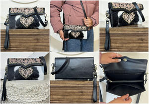 2026 Handcrafted Hair on Hide Genuine Leather Crossbody Mini <b>Bags</b> Western Luxury Fashionable Studded Floral Pattern Clutches - Product Image 3