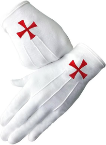 Gants maçonniques pour hommes en coton blanc avec croix de chevalier, accessoire de régalia maçonnique brodé avec la croix templier - Product Image 2
