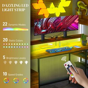 Scrivania da Gaming per Casa e Ufficio da 61 Pollici con Luci LED, Prese di Corrente, Ripiani Portaoggetti e Telecomando Wireless - Design Russo - Product Image 4