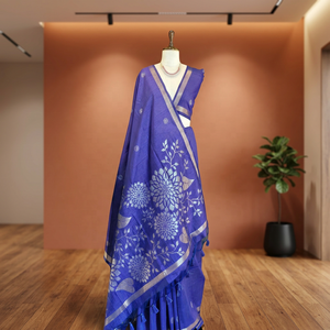 Khadi Silk <b>Saree</b> With Floral Weaving Traditional Wear <b>For</b> <b>Women</b> Wedding And Party Occasion With India Pakistan Style - Product Image 1