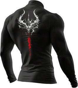 Chemise de compression noire à manches longues avec imprimé dragon violet, col rond, coupe sportive, unisexe, séchage rapide, spandex, polyester - Product Image 2
