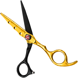Ciseaux de coiffure légers en acier inoxydable avec logo personnalisé, 6 pouces, dorés et noirs, durables, pour la coupe de cheveux en salon - Product Image 1