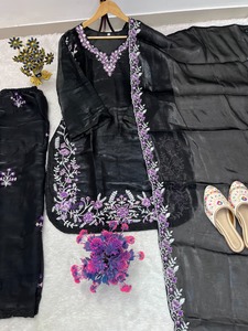 Indian Boutique Designer <b>Embroidered</b> Chinon Top With Palazzo And Dupatta Set For Women Traditional Indian Wedding Party Wear USA - Product Image 3