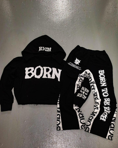 Ensemble de survêtement unisexe en coton respirant noir à capuche avec imprimé jaune intense, style Hip Hop, streetwear décontracté deux pièces grande taille - Product Image 2