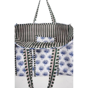 Indien Vintage Floral matelassé coton grand sac fourre-tout léger décontracté tous les jours épaule Shopping rayé écologique Rajasthan - Product Image 2