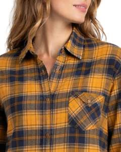 Chemise en flanelle à carreaux moutarde et marine personnalisée pour femme, manches longues, boutonnée, décontractée, en mélange de coton, haut tendance automne-hiver - Product Image 5