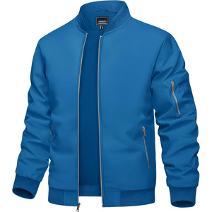 Blouson Bomber Homme à Fermeture Éclair, Col Montant, Couleur Unie, Coupe-Vent, Vêtement d'Extérieur Décontracté pour l'Automne, Coupe Droite, en Polyester - Product Image 4