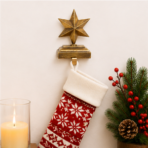 Handmade Vintage Star Shaped <b>Stocking</b> Hook Rustic Gold Metal Fireplace Mantel Decoration Durable Christmas Decor Accessories - Product Image 2