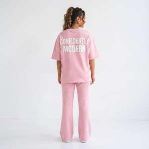 Polyester/Cotton Eco-Friendly Lightweight 2 in 1 Design Women's <b>Drop</b> Shoulder T-Shirt Tracksuit Summer - Product Image 2