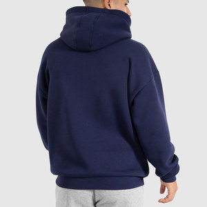 Men's <b>Navy</b> Blue Hooded <b>Sweatshirt</b> 100% Cotton Fleece Casual Pullover Regular Fit Breathable Winter Knitted Plain Dyed - Product Image 3