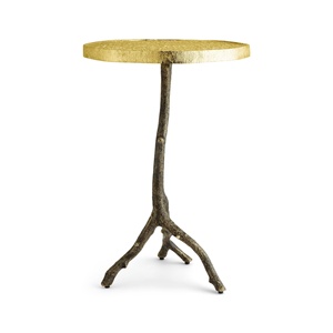 Mesa tapizada de lujo Saleem International 2026 con base decorativa de hoja de ginkgo en metal dorado para entrada o dormitorio - Product Image 6