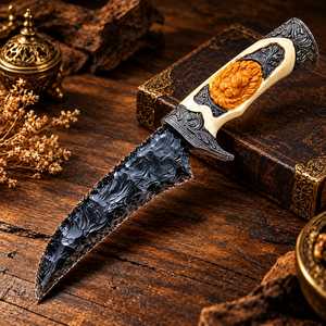 Cuchillo de Obsidiana Negra de 10 Pulgadas con Mango de Resina con Cara de León, Hecho a Mano, Decoración Gótica para Coleccionistas - Product Image 3