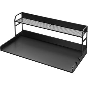 Piano di Lavoro in Legno Antiscivolo 137 x 69 cm con Scaffale a 2 Livelli, Unità di Scaffalatura Resistente all'Acqua per Lavatrice e Asciugatrice - Product Image 4