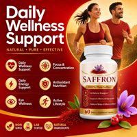 Capsules d'extrait de safran de qualité supérieure, antioxydant naturel, sans gluten, complément alimentaire quotidien pour adultes, soutien à la concentration, à l'énergie et au bien-être, pour une vie active