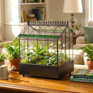 Terrarium en métal et verre personnalisé en or rose, jardinière moderne en verre pour plantes d'intérieur, succulentes, plantes aériennes et terrarium DIY - Product Image 2