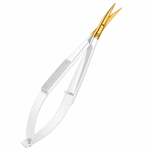 Ciseaux à broder incurvés en acier inoxydable doré blanc pour sourcils, cils et toilettage, ciseaux à ressort pour droitiers - Product Image 1