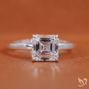 Anillo de Compromiso con Diamante Cultivado en Laboratorio, Corte Asscher de 2 Quilates, Certificado por IGI |   Anillo solitario de oro macizo de 10 quilates con halo oculto - Product Image 1
